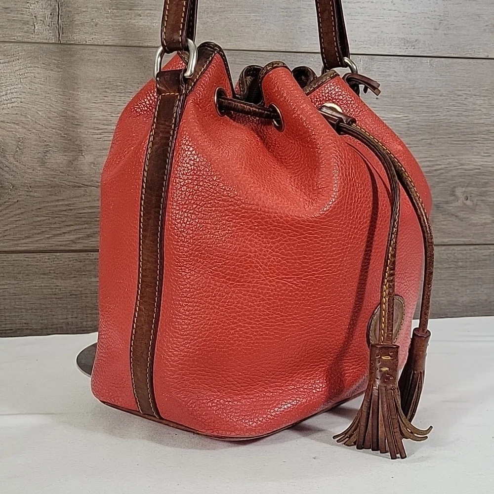 Vintage Dooney & Bourke Red Pebble Leather Drawstring Shoulder Bag